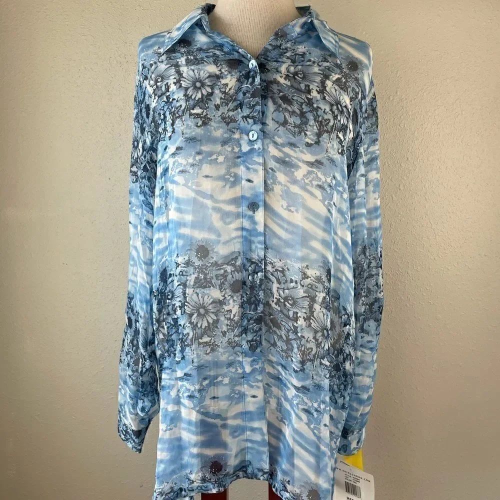 NWT Erin London Sheer Silk Button Down Shirt